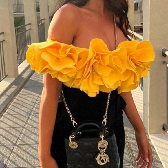 NWOT Gorgeous Yellow top or Bathing Suit Flower Chest Embellished - Picture 9 of 10